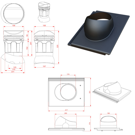 Sewer vent FLUXAR Ø125mm for ceramic and concrete tiles